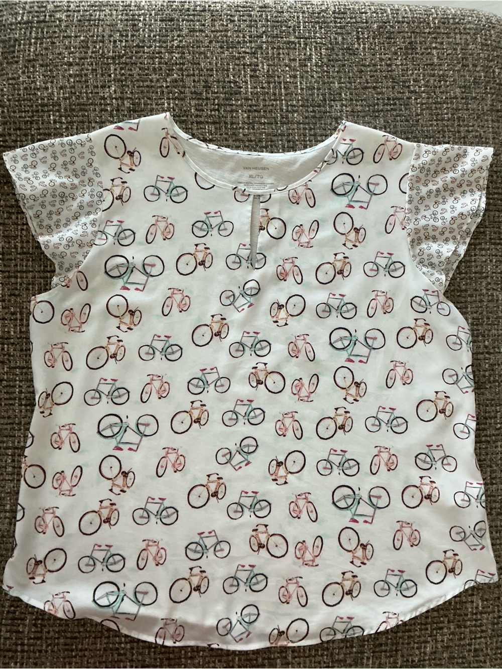 Van Heusen White Bicycle Print Short Sleeve Top